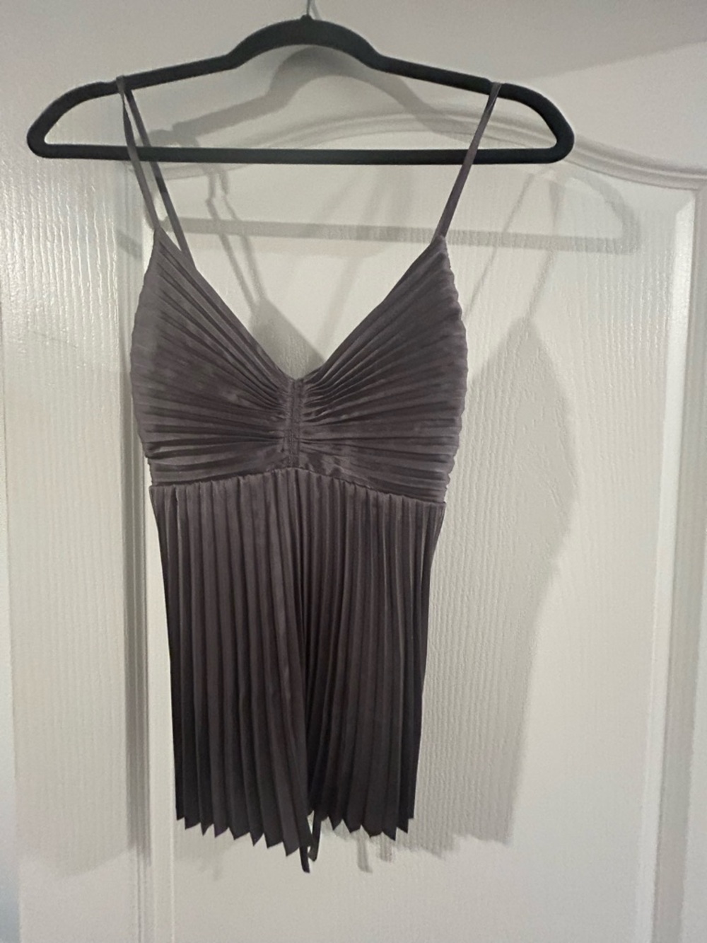 Banana Republic Pleated V-Neck Mini Dress in Charcoal